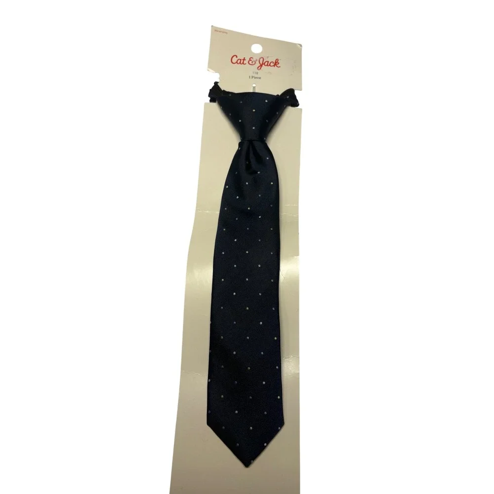 Cat & Jack NWT Boys Navy Blue Polka Dot Zipper Tie S/M